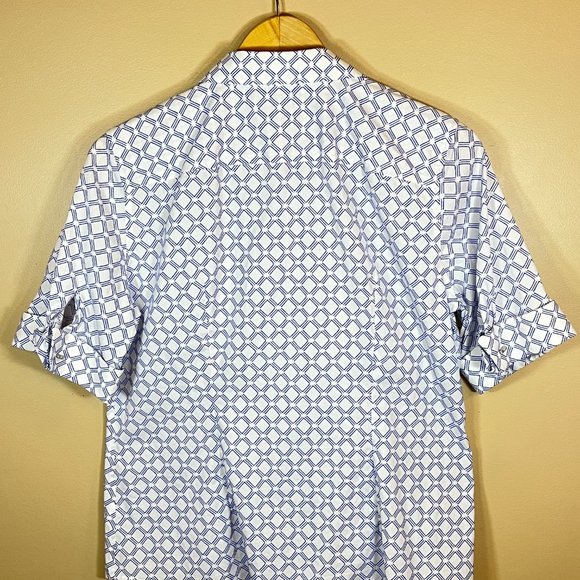 #73 Talbots Women's Non-Iron Button-Up Shirt, Size 12P, White with Blue - Picture 2 of 4